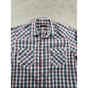 Double Pump Shirt Mens Large Plaid‎ Western Long Sleeve Snap Button Up Pocket